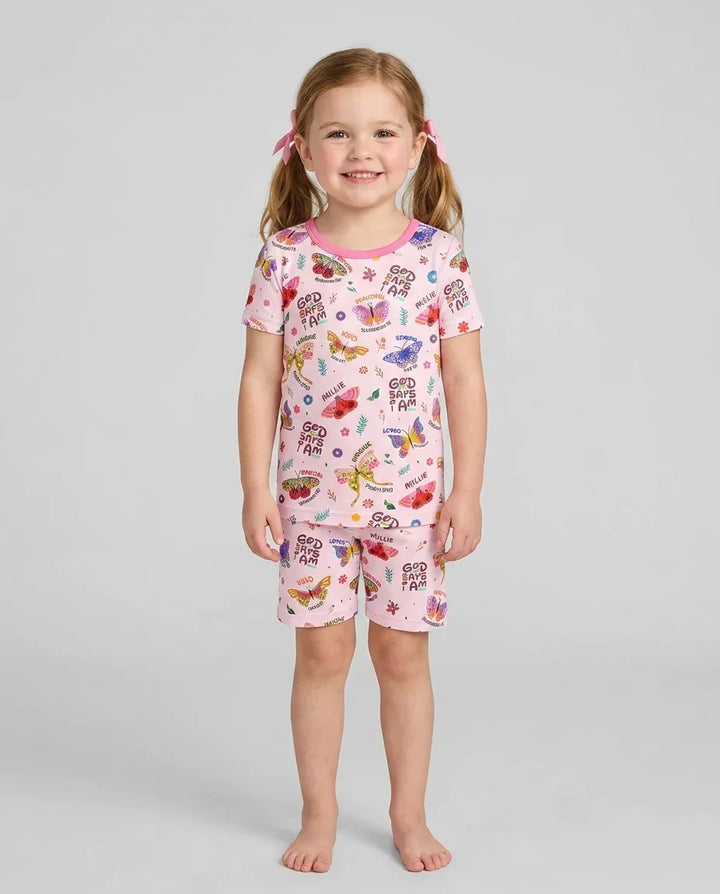 Custom Name God says I am Butterfly Bamboo Two Piece Short Sleeve Shorts Pyjamas Set