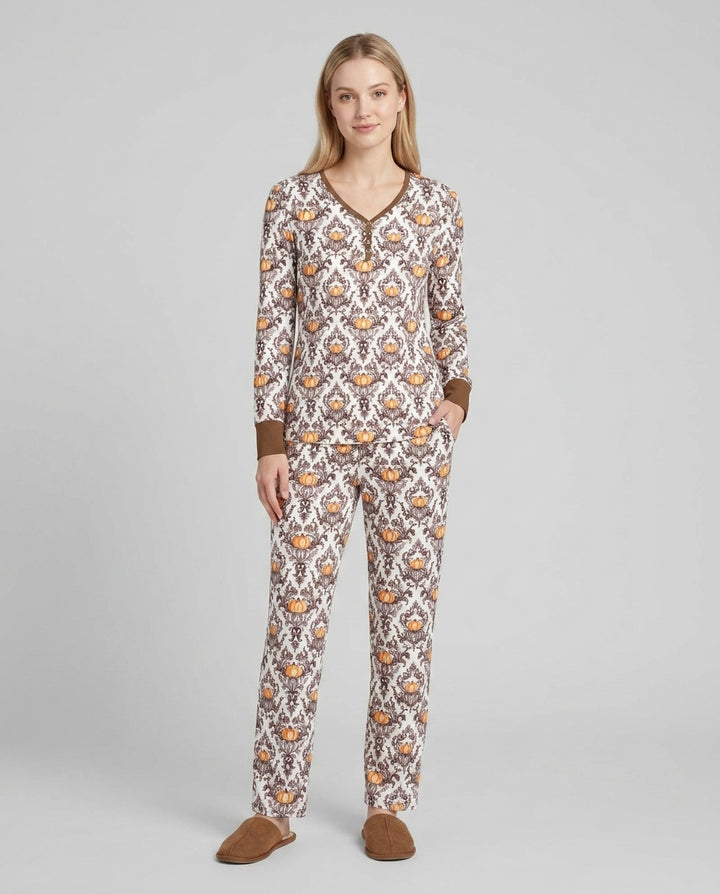 Pumpkin Toile Family Matching Bamboo Women Pajama Set