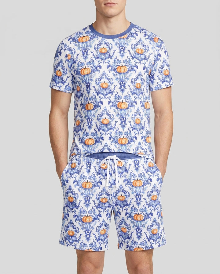 Pumpkin Toile Family Matching Bamboo Men Short Sleeve Short Pajama Set