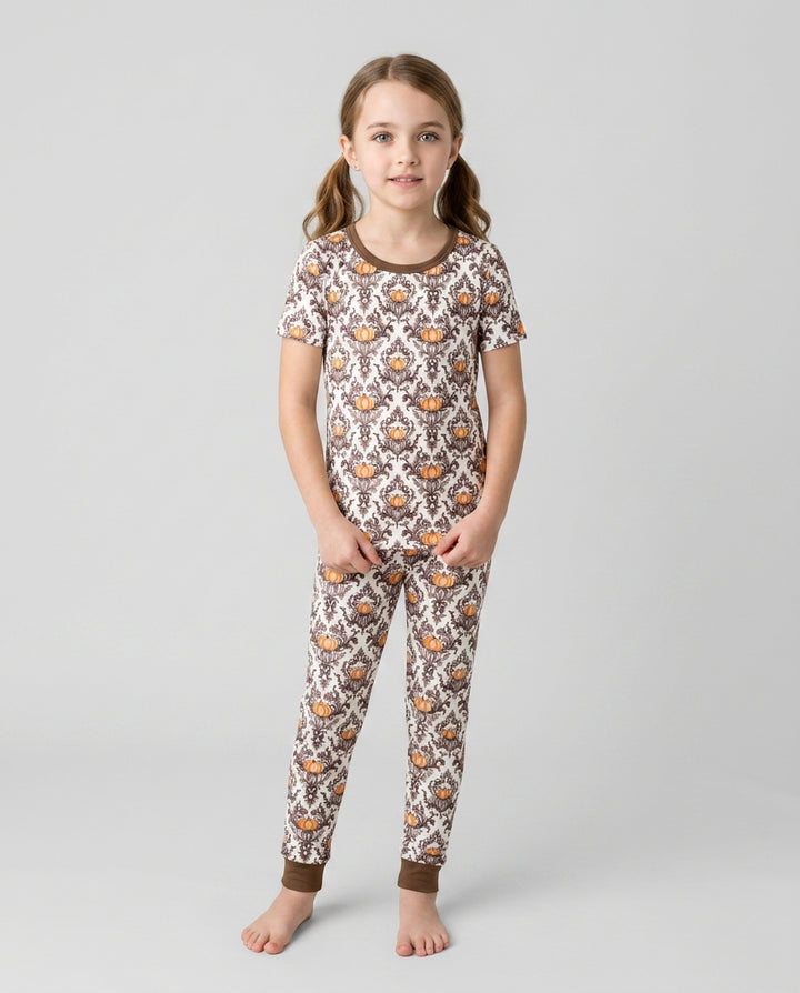 Pumpkin Toile Family Matching Bamboo Two Piece Short Sleeve Pajama Set
