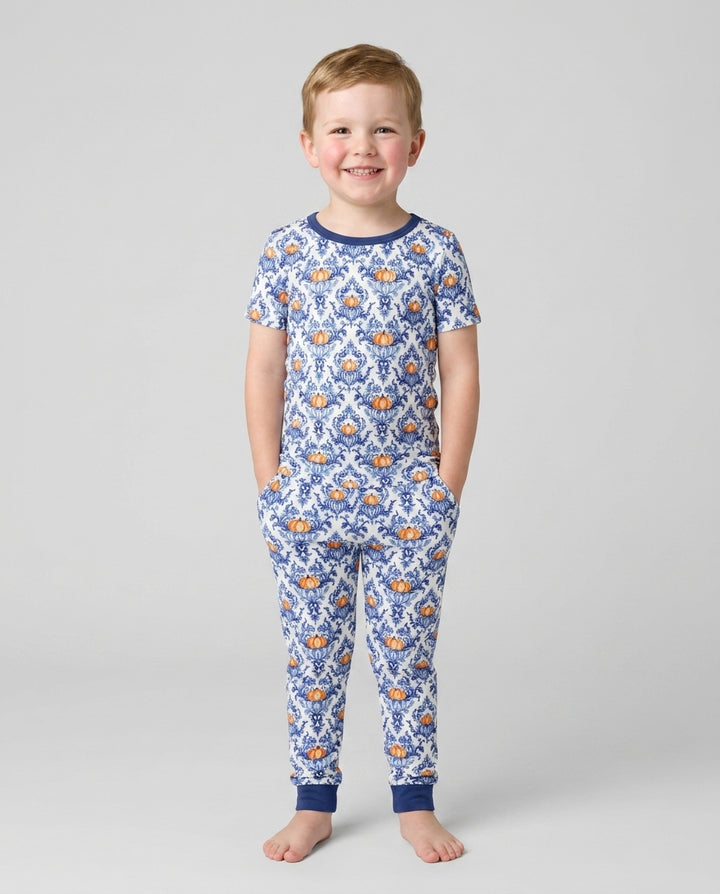 Pumpkin Toile Family Matching Bamboo Two Piece Short Sleeve Pajama Set
