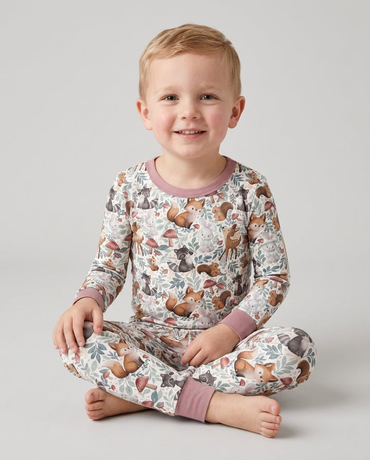 Whimsical Woodland Friends Bamboo Two Piece Long Sleeve Pajama Set