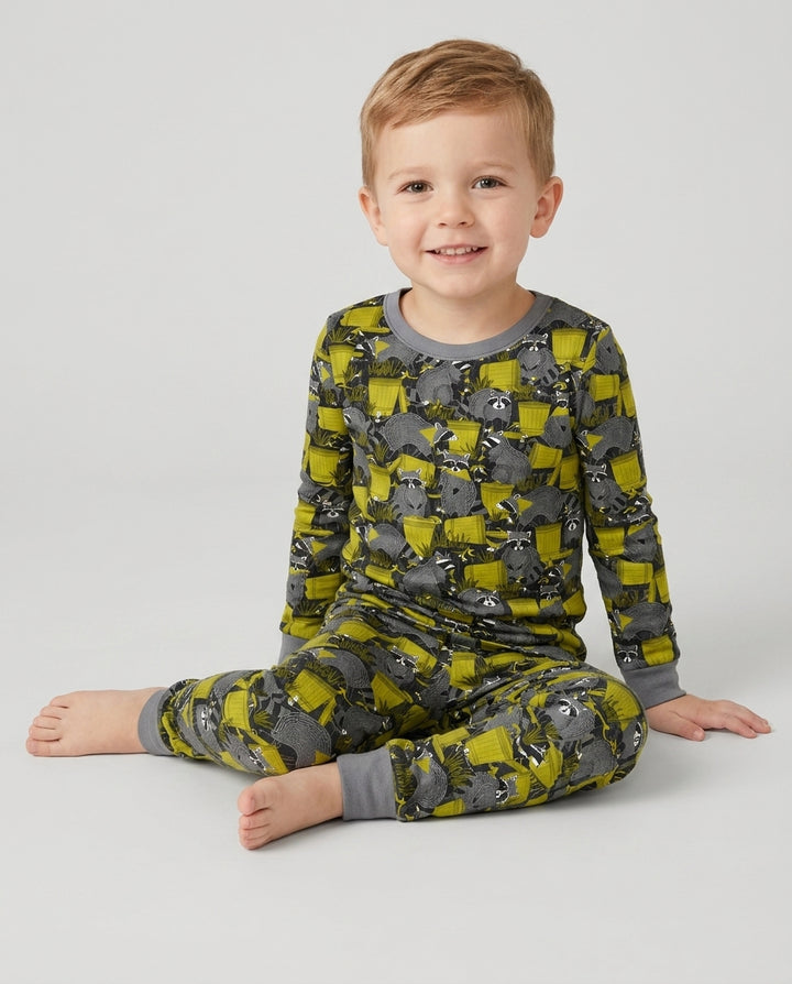 Raccoons With Garbage Cans Bamboo Two Piece Long Sleeve Pajama Set