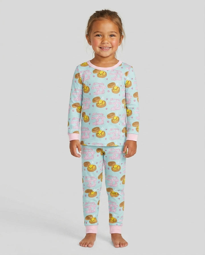 All I Need Is Dumplings & Softball Bamboo Two Piece Long Sleeve Pajama Set