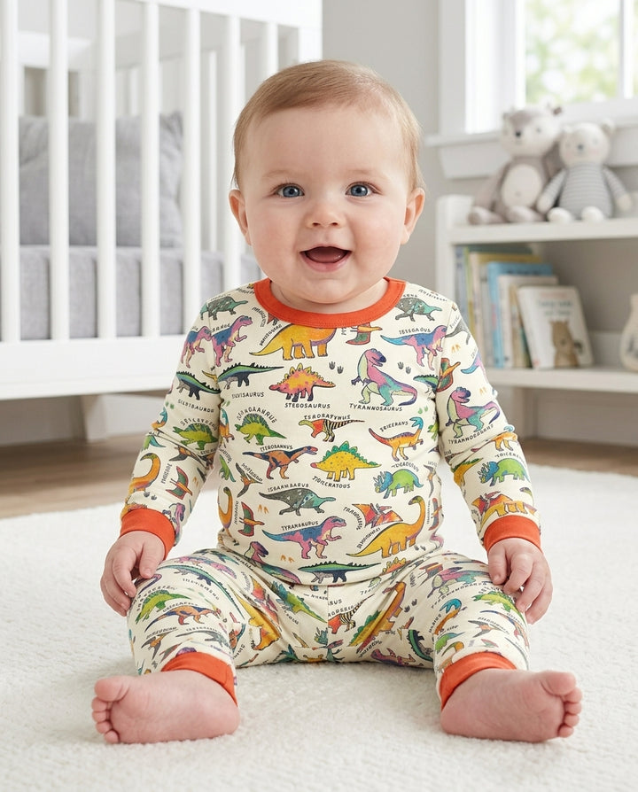 Little Dino World Bamboo Two Piece Long Sleeve Pajama Set