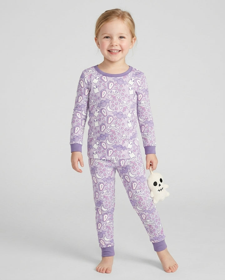 Cute Ghost Halloween Pastel Purple Spooky Bamboo Two Piece Long Sleeve Pajama Set