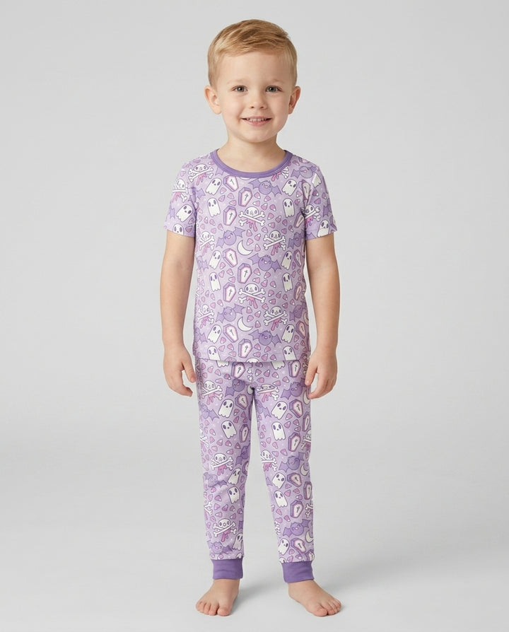 Cute Ghost Halloween Pastel Purple Spooky Bamboo Two Piece Short Sleeve Pajama Set