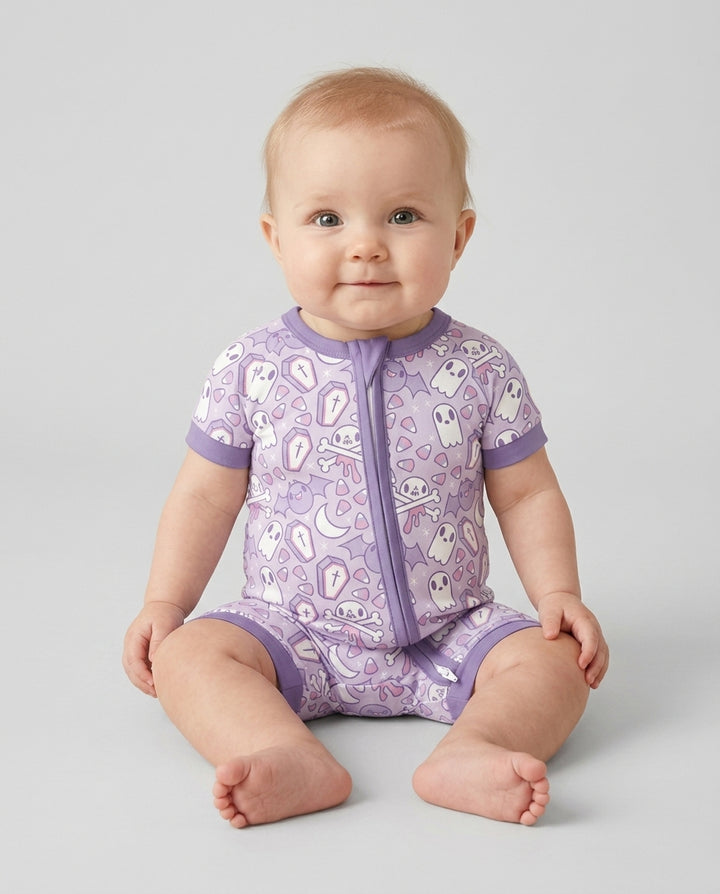 Cute Ghost Halloween Pastel Purple Spooky Bamboo Shorty Zippy