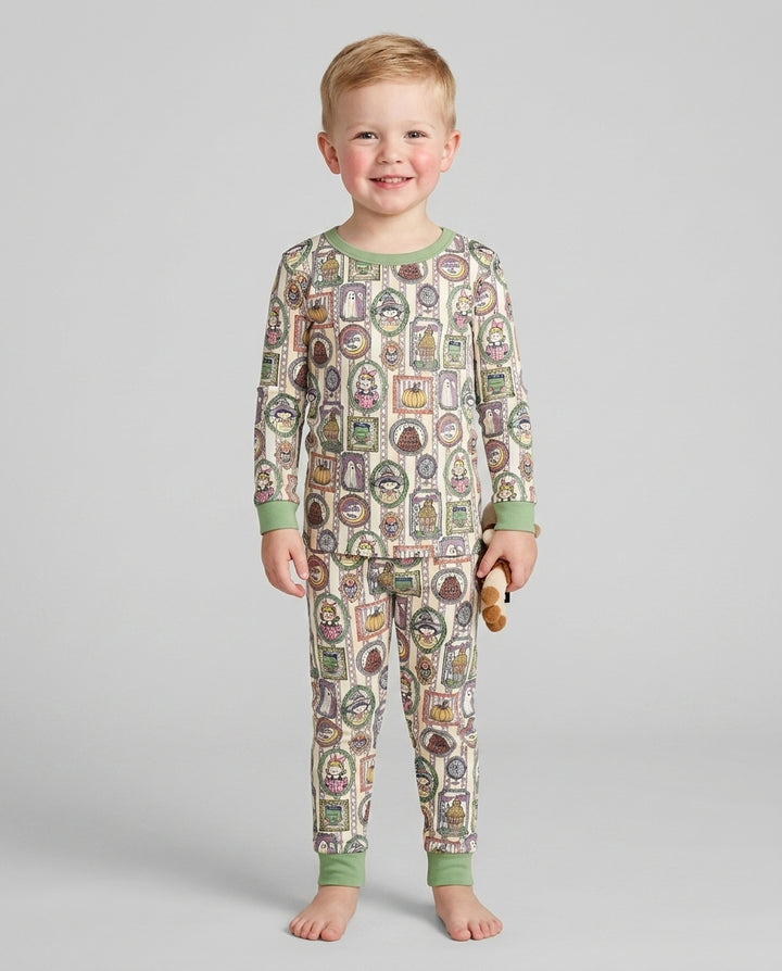 Vintage Halloween Ghost Pumpkin Portraits Bamboo Two Piece Long Sleeve Pajama Set