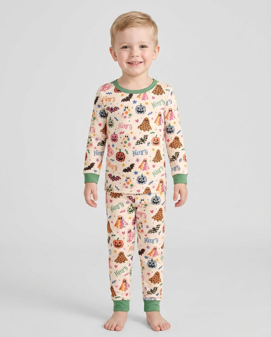 Funky Retro Halloween Bamboo Two Piece Long Sleeve Pajama Set