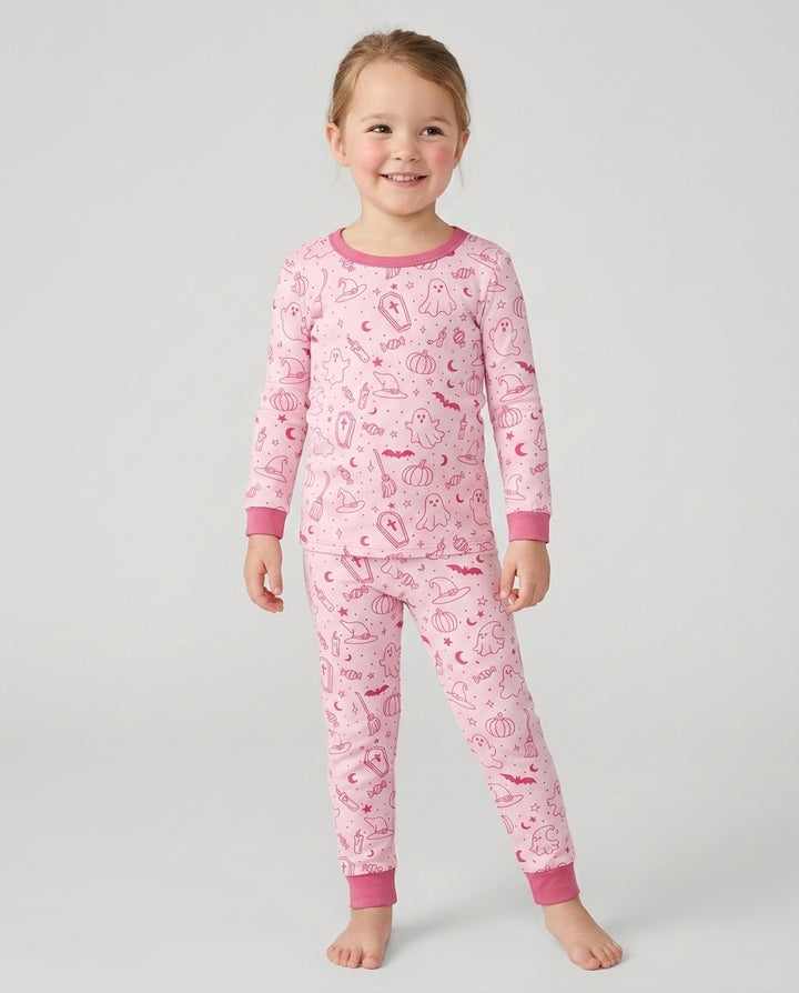 Cute Aesthetic Spooky Halloween Boo Bamboo Two Piece Long Sleeve Pajama Set