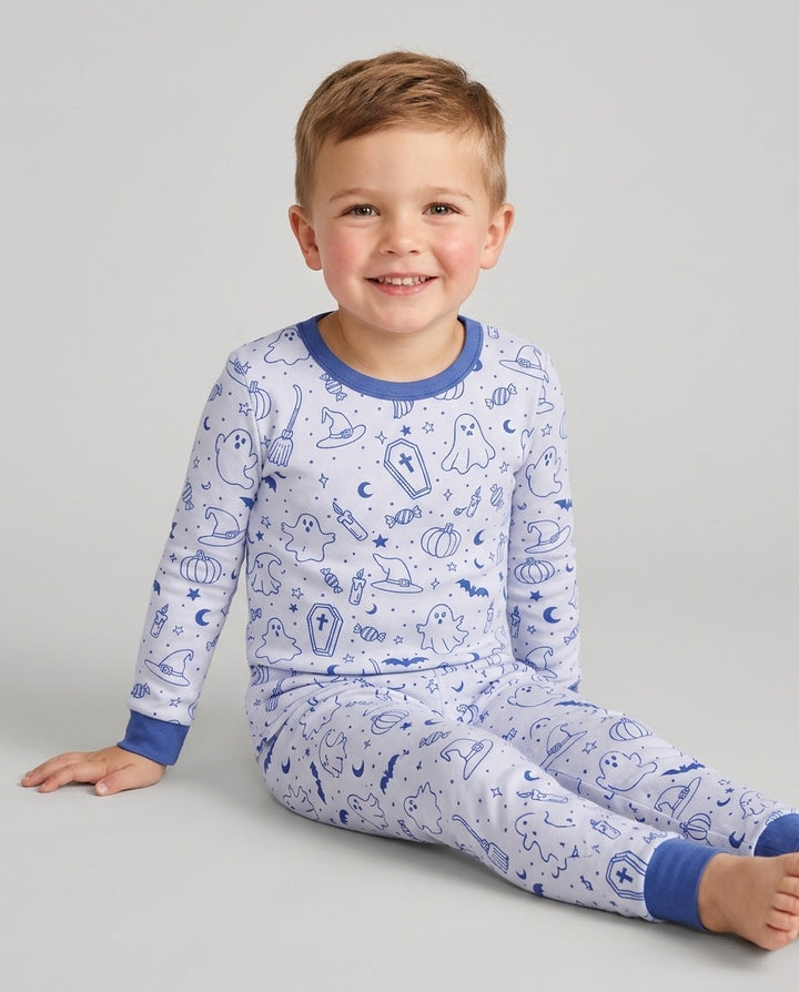 Cute Aesthetic Spooky Halloween Boo Bamboo Two Piece Long Sleeve Pajama Set