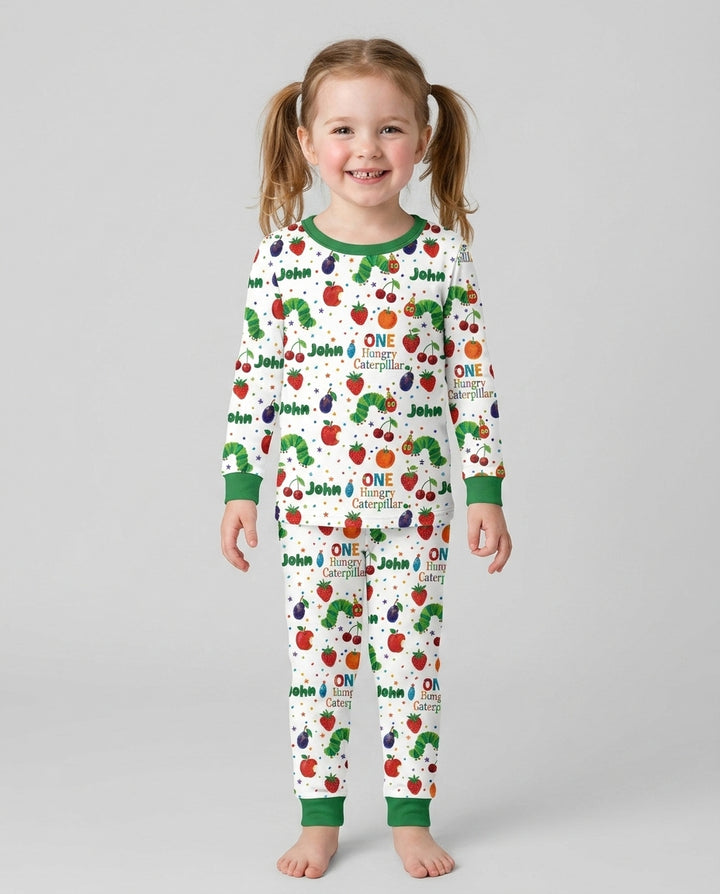 Custom Name And Age Hungry Caterpillar Bamboo Two Piece Long Sleeve Pajama Set