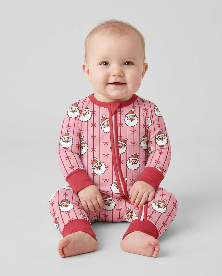 Pink Santa Bow Stripe Christmas Bamboo Convertible Zippy