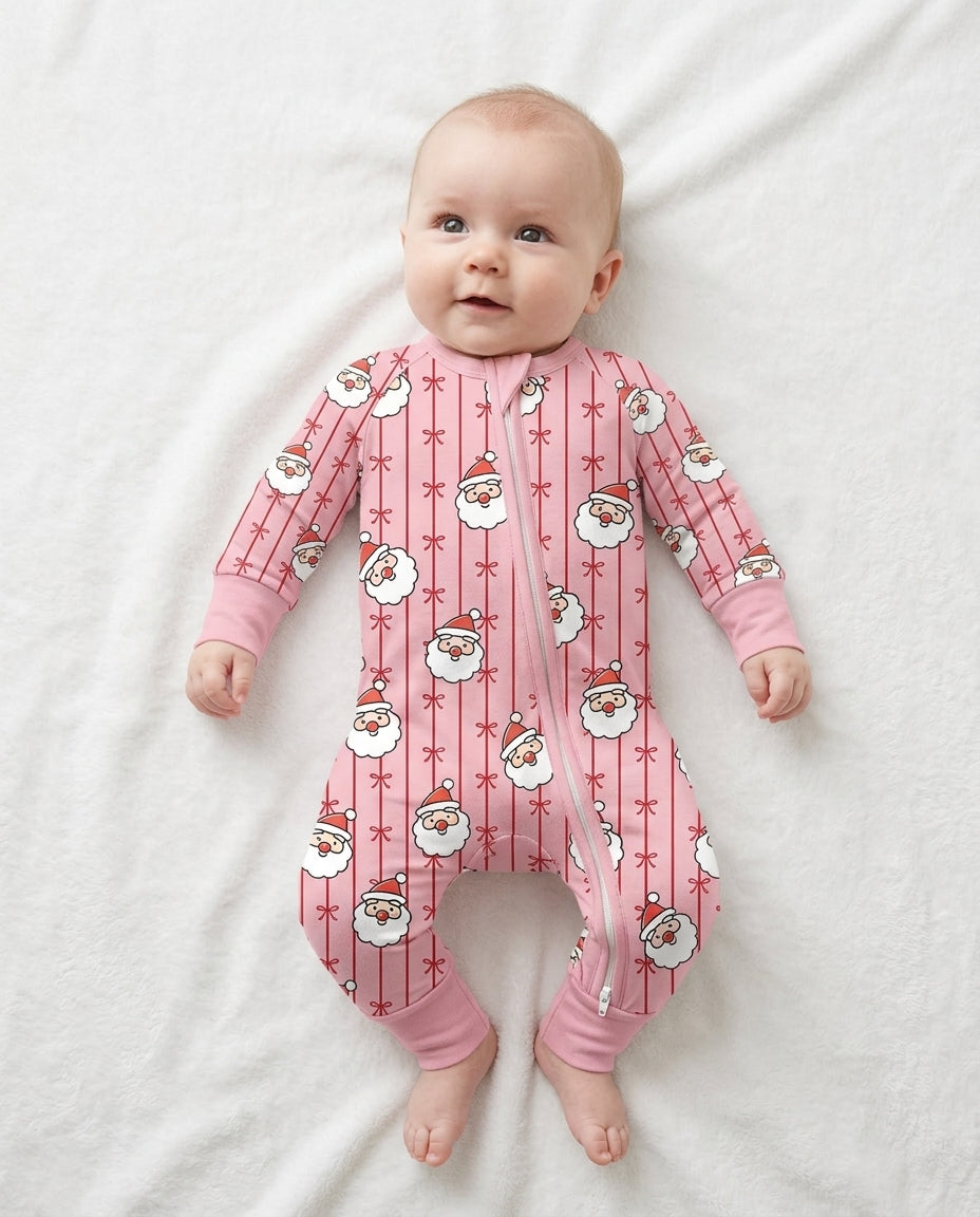 Pink Santa Bow Stripe Christmas Bamboo Convertible Zippy