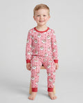 Pink Santa Bow Stripe Christmas Bamboo Two Piece Long Sleeve Pajama Set