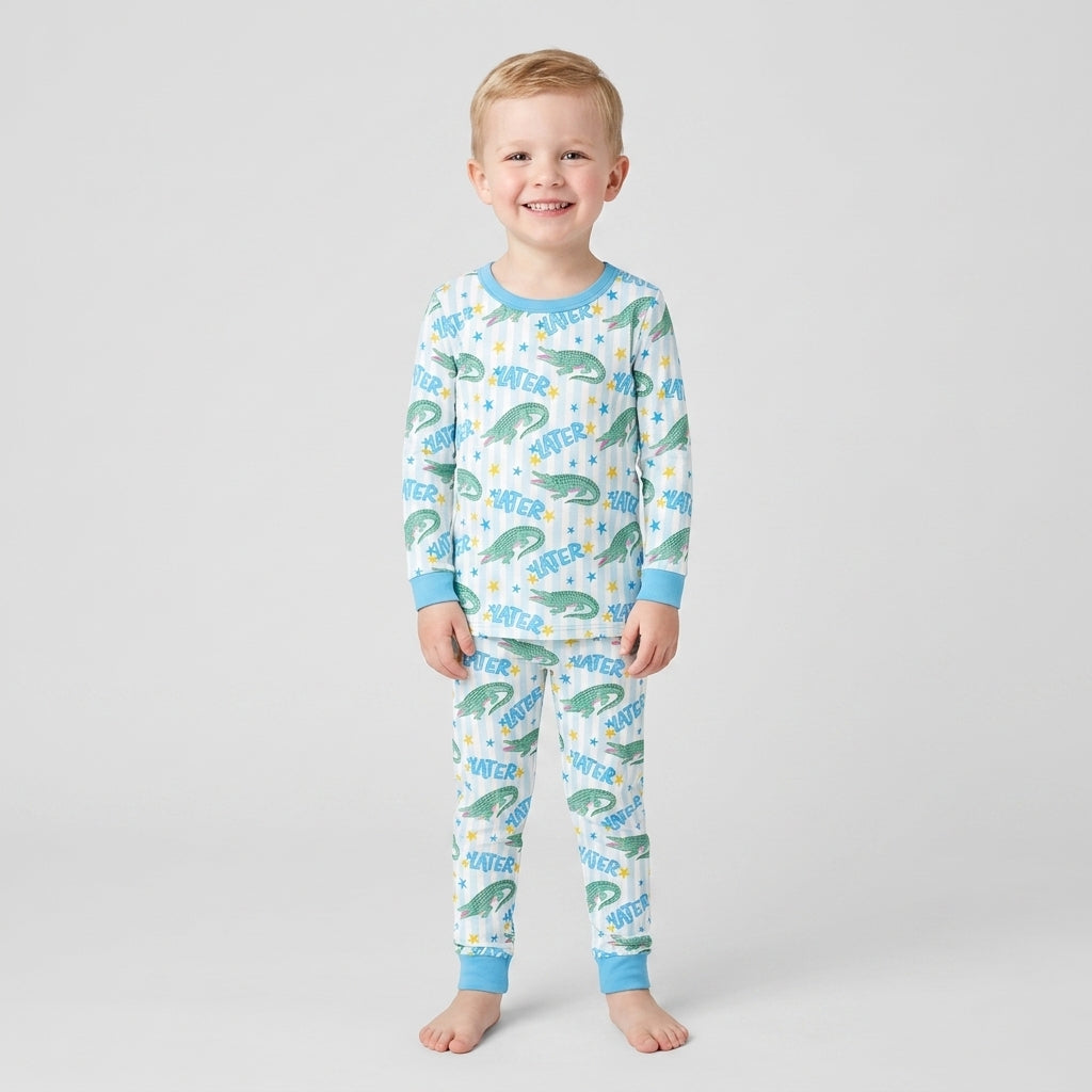 Later Gator After A While Crocodile Bamboo Two Piece Long Sleeve Pajama Set