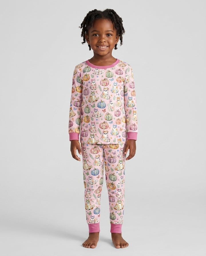 Floral Ghost Halloween Bamboo Two Piece Long Sleeve Pajama Set