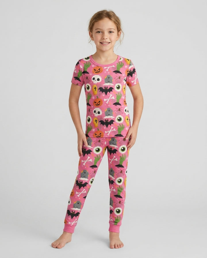 Little Monsters Bamboo Two Piece Short Sleeve Pyjamas Set For Haloween