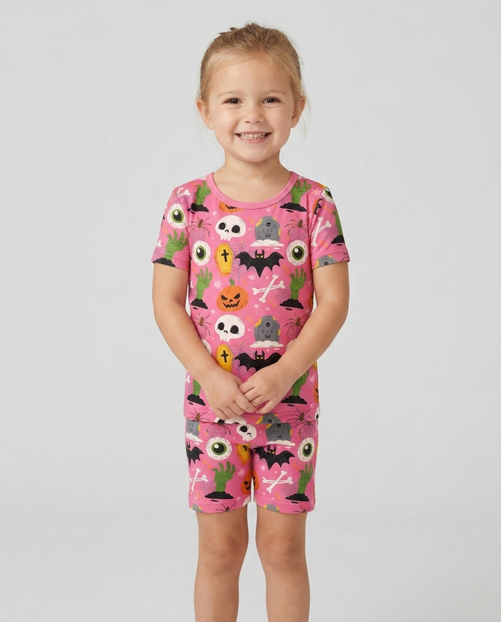 Little Monsters Bamboo Two Piece Short Sleeve Shorts Pyjamas Set For Halloween