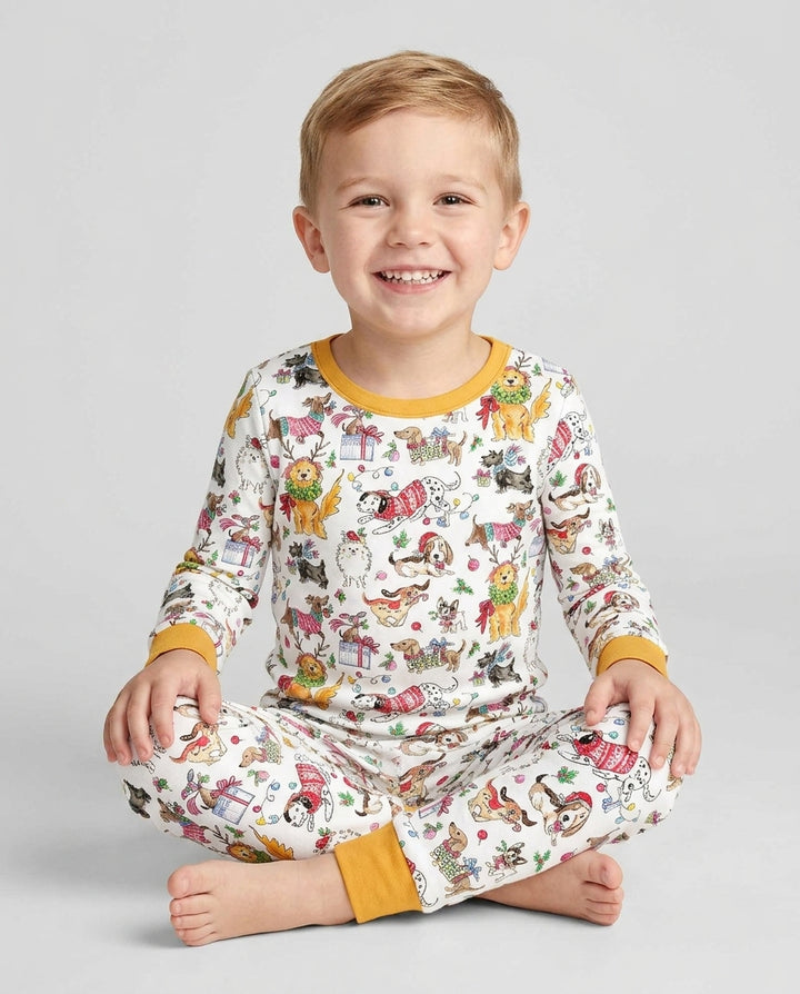 Festive Christmas Pups Bamboo Two Piece Long Sleeve Pajama Set