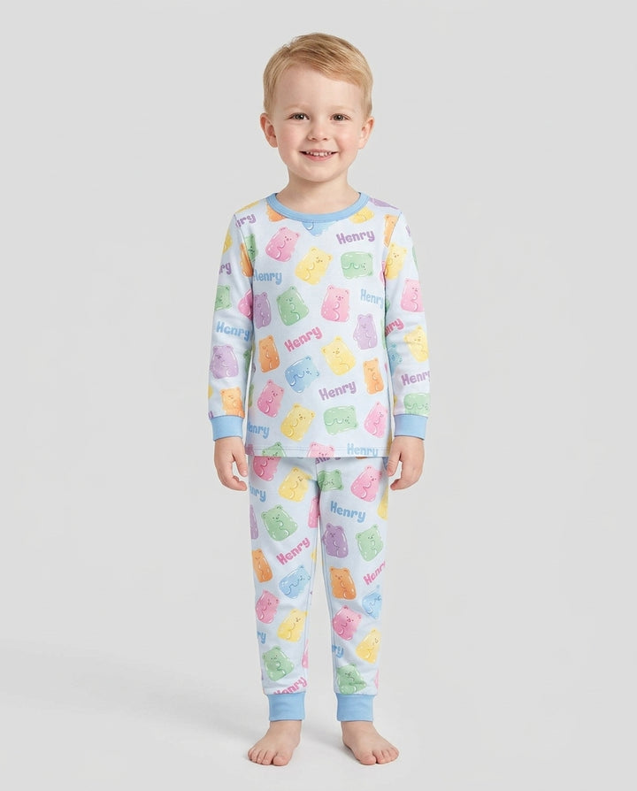 Kawaii Jelly Gummy Bears Custom Name Bamboo Two Piece Long Sleeve Pajama Set