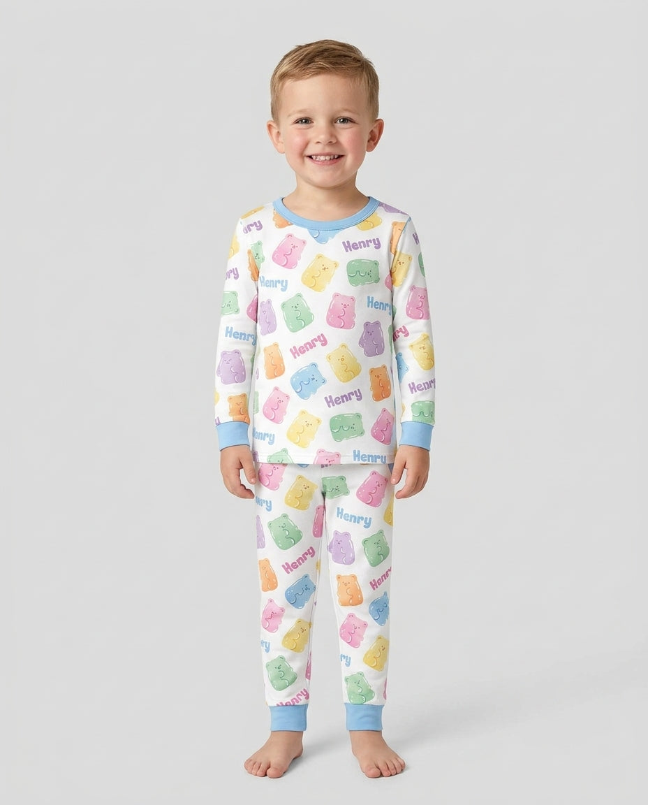 Kawaii Jelly Gummy Bears Custom Name Bamboo Two Piece Long Sleeve Pajama Set
