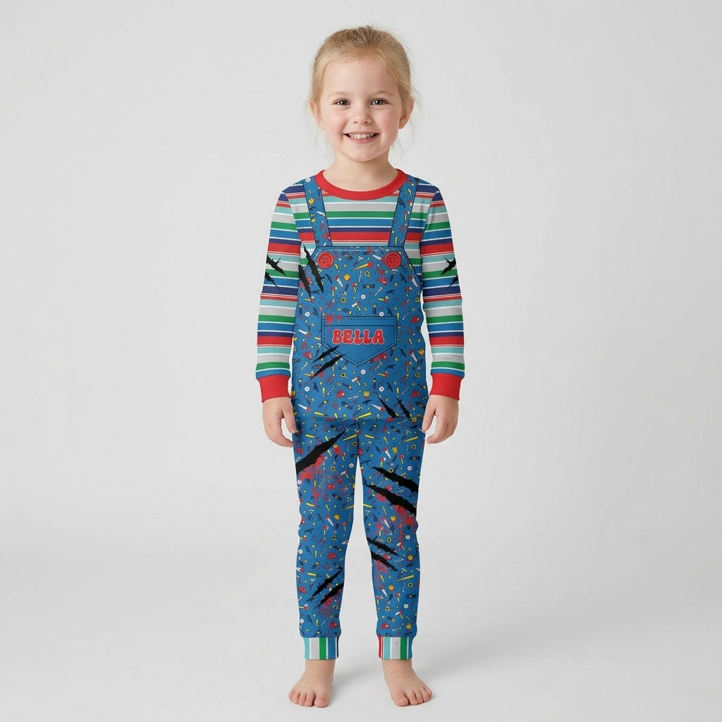 Custom Name Creepy Doll Halloween Bamboo Two Piece Long Sleeve Pajama Set