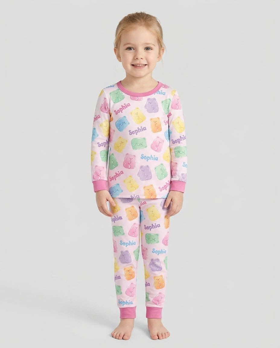 Kawaii Jelly Gummy Bears Custom Name Bamboo Two Piece Long Sleeve Pajama Set