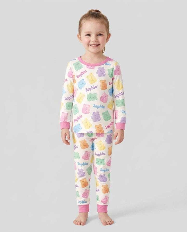 Kawaii Jelly Gummy Bears Custom Name Bamboo Two Piece Long Sleeve Pajama Set