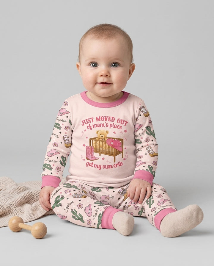 Custom Name Western Moved Out of My Mom's & Place Got My Own Crib Bamboo Two Piece Long Sleeve Pajama Set