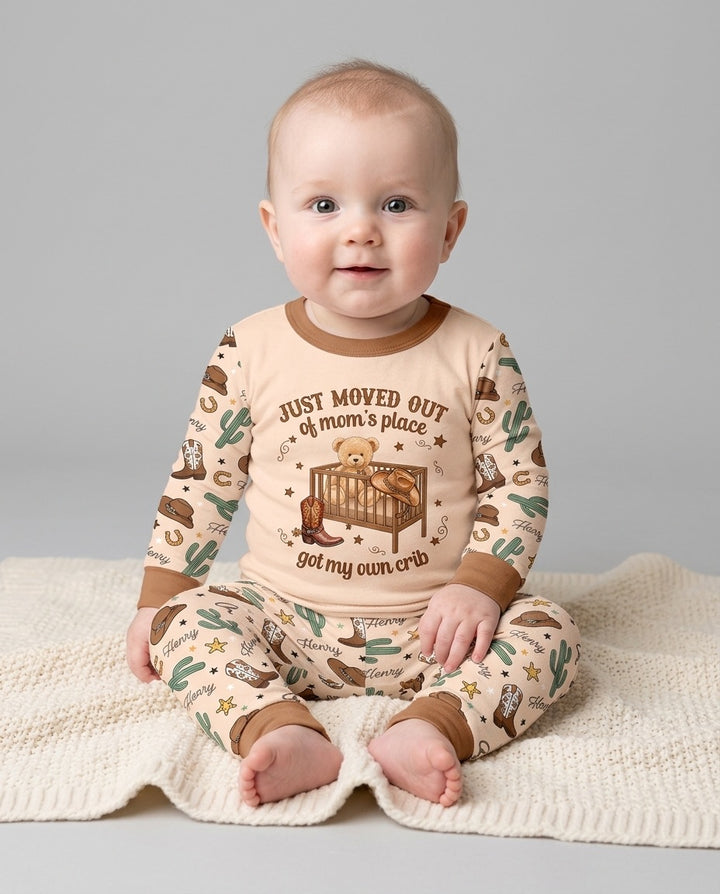Custom Name Western Moved Out of My Mom's & Place Got My Own Crib Bamboo Two Piece Long Sleeve Pajama Set