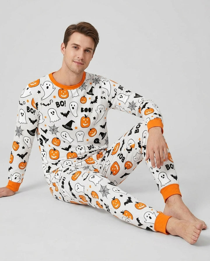 Halloween Boo & Pumpkin Glow In The Dark Bamboo Men's Pyjamas Set