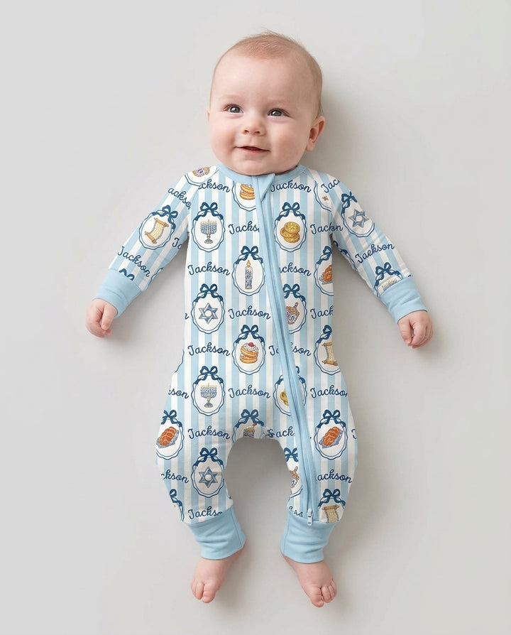 Custom Name Hanukkah Striped Bamboo Convertible Zippy