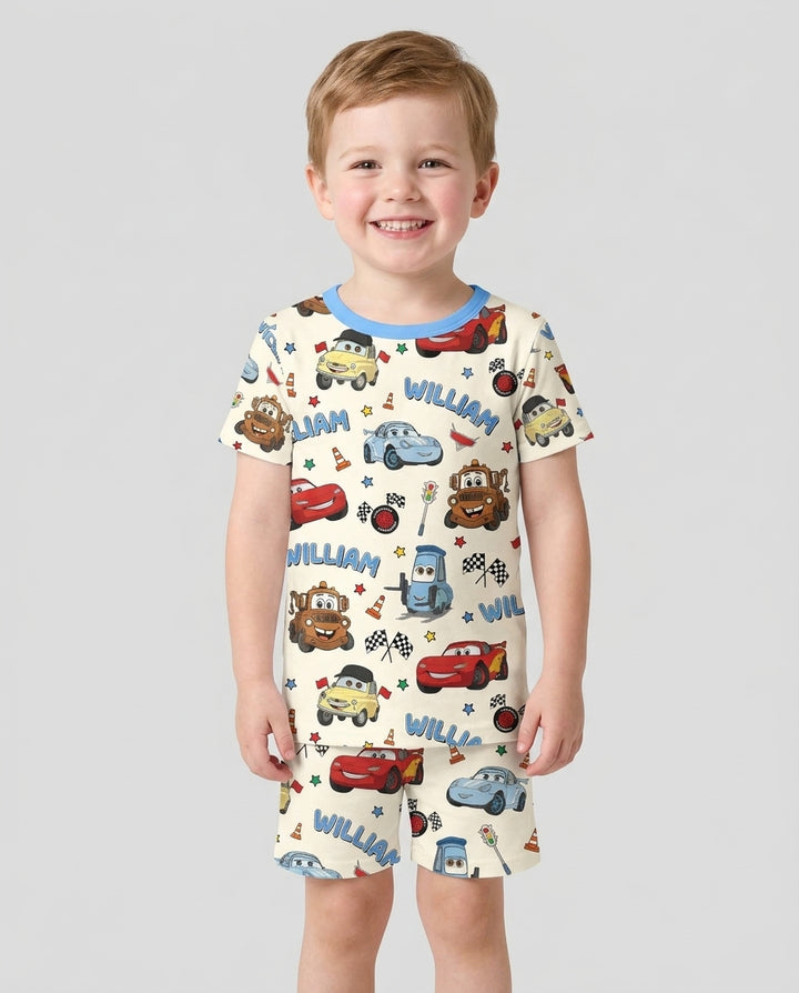 Car Movie Bamboo Two Piece Short Sleeve Shorts Pajama Set