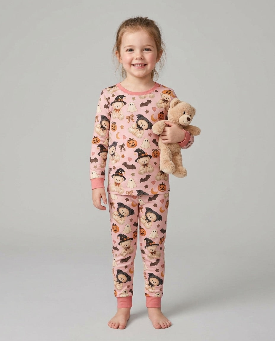 Cozy Coquette Teddy Bear Halloween Bamboo Two Piece Long Sleeve Pajama Set