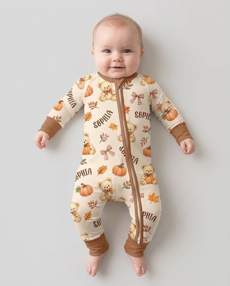 Fall Gingham Bow Teddy Bear Bamboo Convertible Zippy