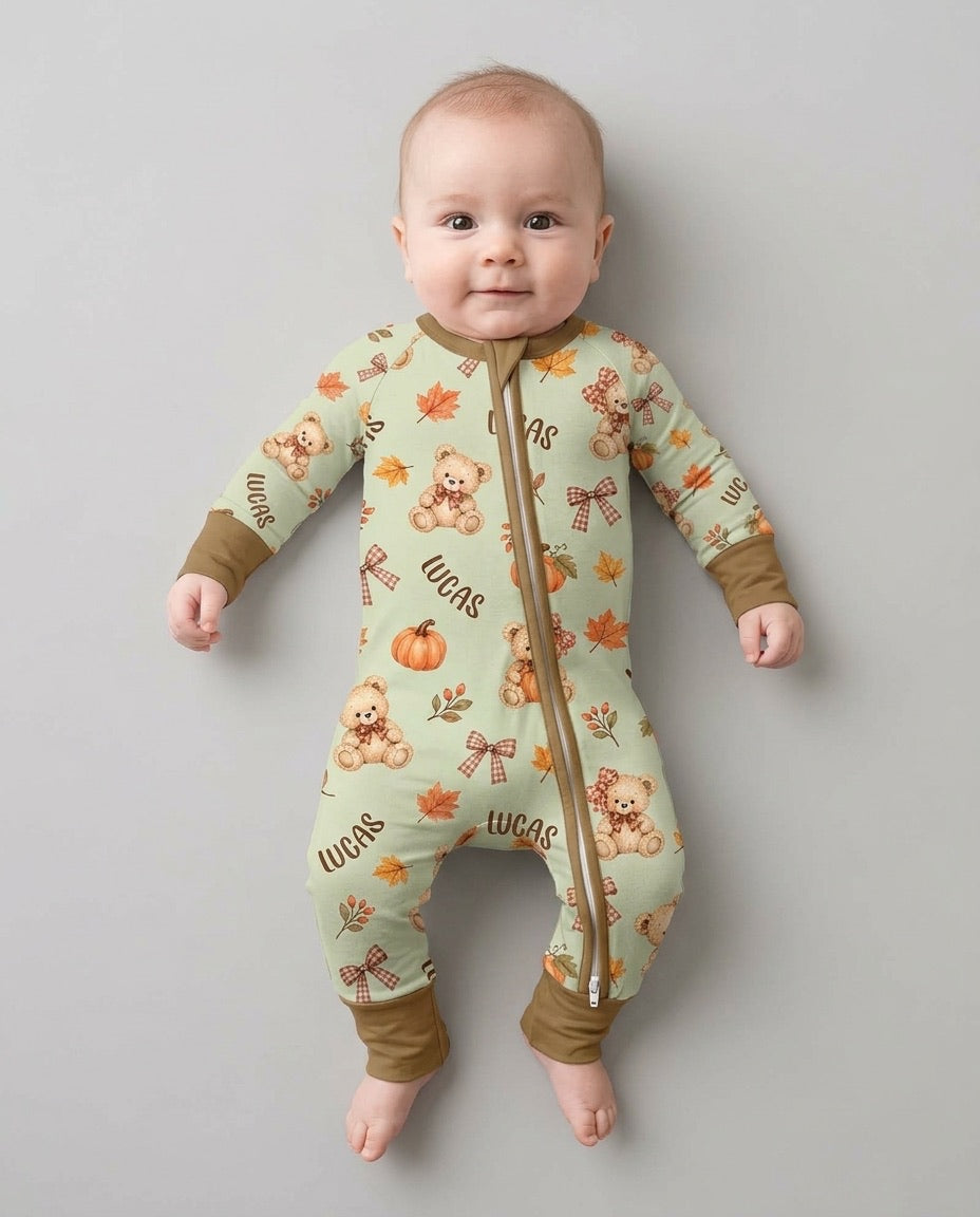Fall Gingham Bow Teddy Bear Bamboo Convertible Zippy
