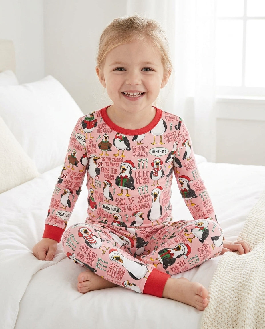 Funny Christmas Seagull Bamboo Two Piece Long Sleeve Pajama Set