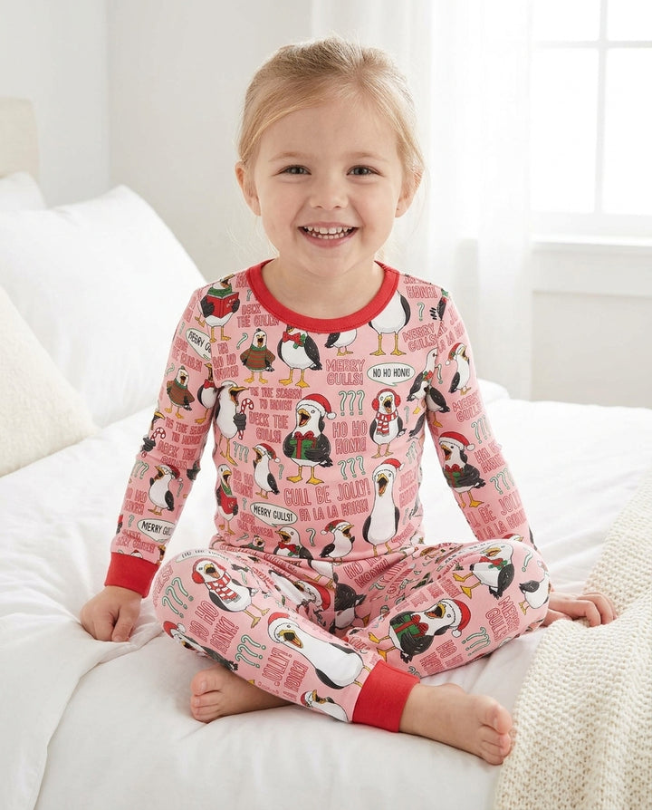 Funny Christmas Seagull Bamboo Two Piece Long Sleeve Pajama Set
