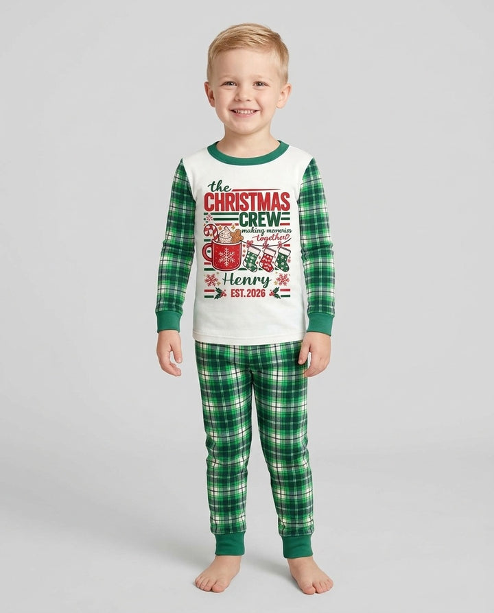 The Christmas Crew Custom Name Bamboo Two Piece Long Sleeve Pajama Set