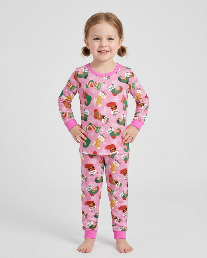 Personalize Christmas Crew Family Matching  Bamboo Two Piece Long Sleeve Pajama Set