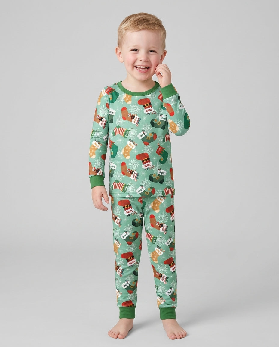 Personalize Christmas Crew Family Matching  Bamboo Two Piece Long Sleeve Pajama Set