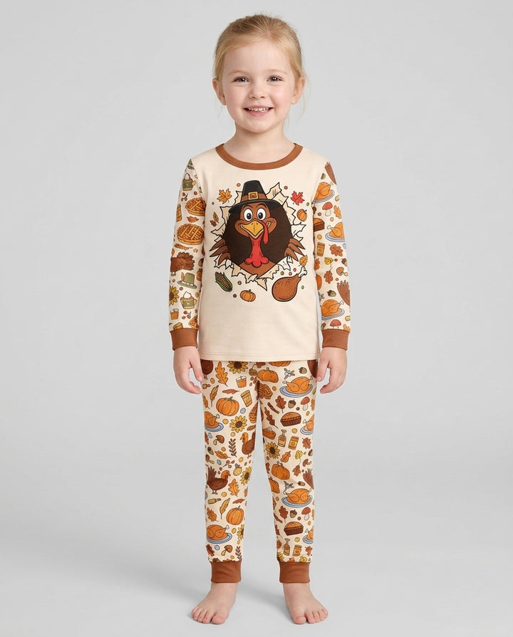 Funny Turkey on Thanksgiving Bamboo Two Piece Long Sleeve Pajama Set