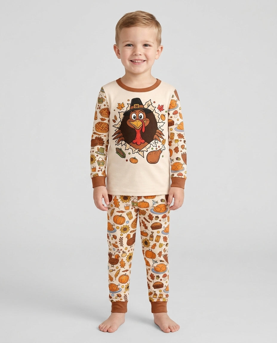 Funny Turkey on Thanksgiving Bamboo Two Piece Long Sleeve Pajama Set