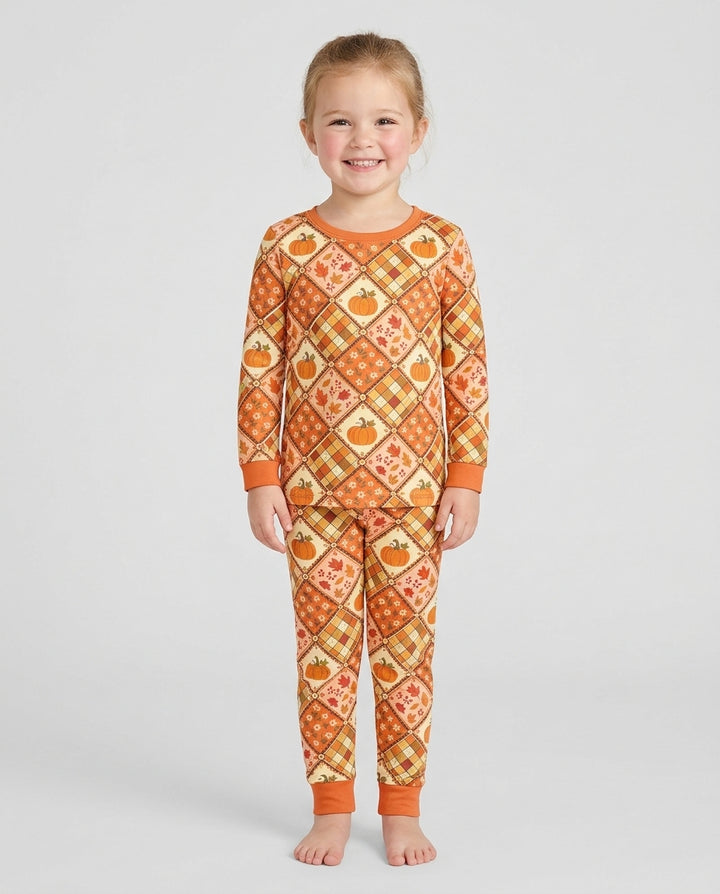 Fall Vintage Patchwork Bamboo Two Piece Long Sleeve Pajama Set