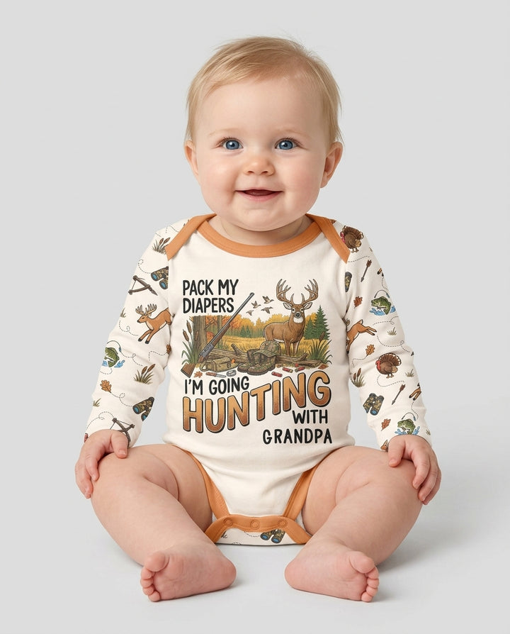 Personalized Pack My Diapers I'm Going Hunting Bamboo Bodysuit