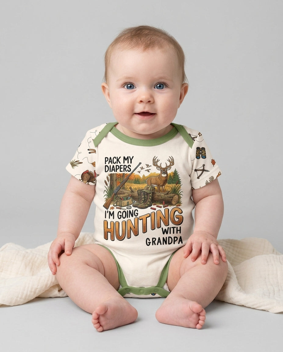 Personalized Pack My Diapers I'm Going Hunting Bamboo Bodysuit