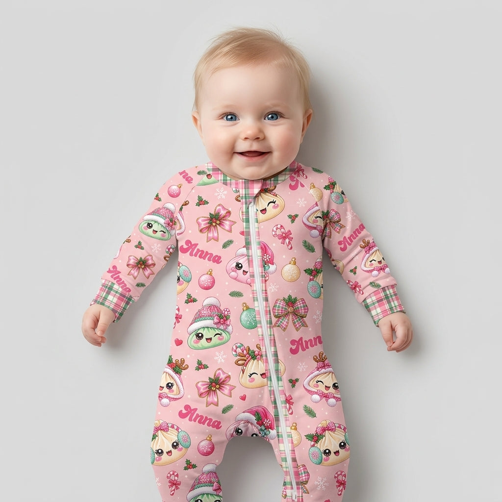 Custom Name Kawaii Christmas Dumpling Bamboo Convertible Zippy
