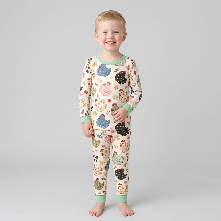 Playful Farm Chicken Bamboo Two Piece Long Sleeve Pajama Set